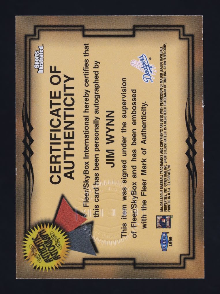 1999 Fleer Sports Illustrated Greats Of The Game Jim Wynn AUTO MBA AUTH