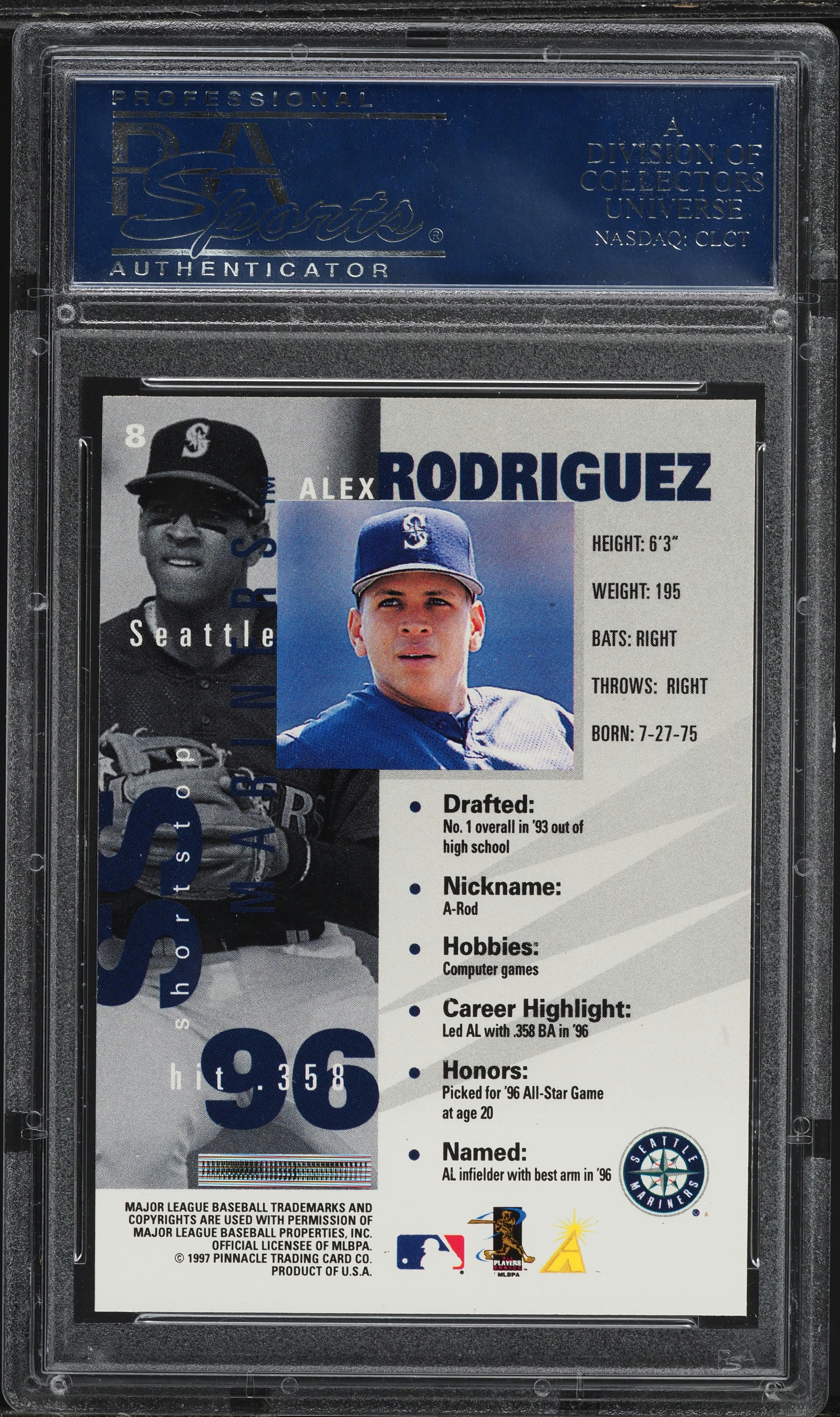 1997 Pinnacle Inside Alex Rodriguez #8 PSA 10 GEM MINT on Fanatics