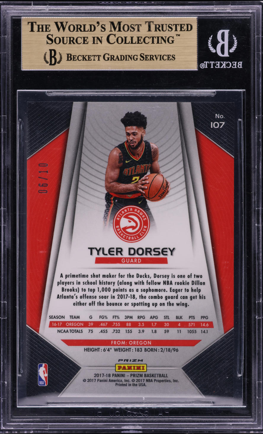 2017 Panini Prizm Gold Tyler Dorsey ROOKIE /10 #107 BGS 9.5 GEM