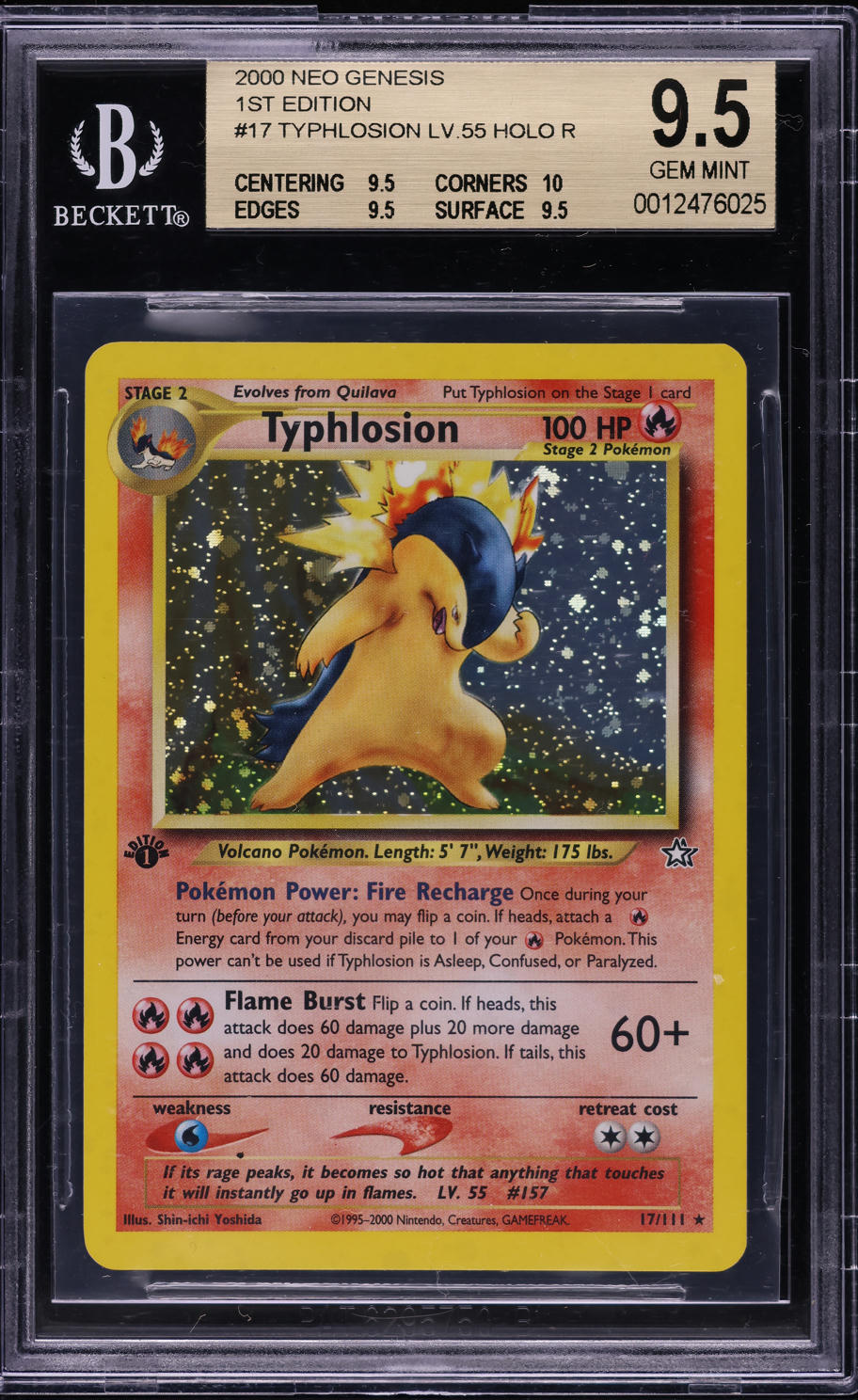 2000 Pokemon Neo Genesis 1st Edition Holo Typhlosion #17 BGS 9.5