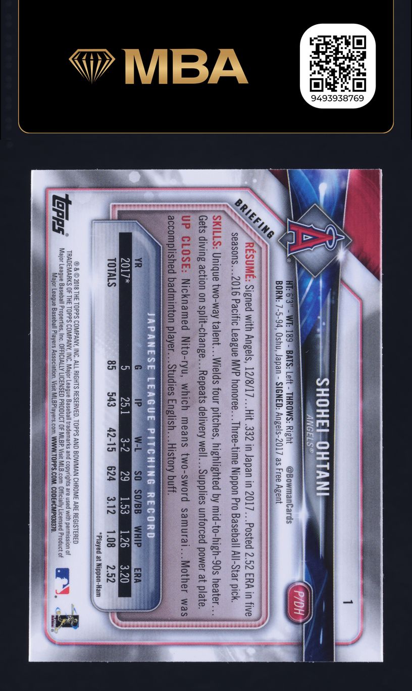 2018 Bowman Chrome Batting Shohei Ohtani ROOKIE #1 MBA AUTH