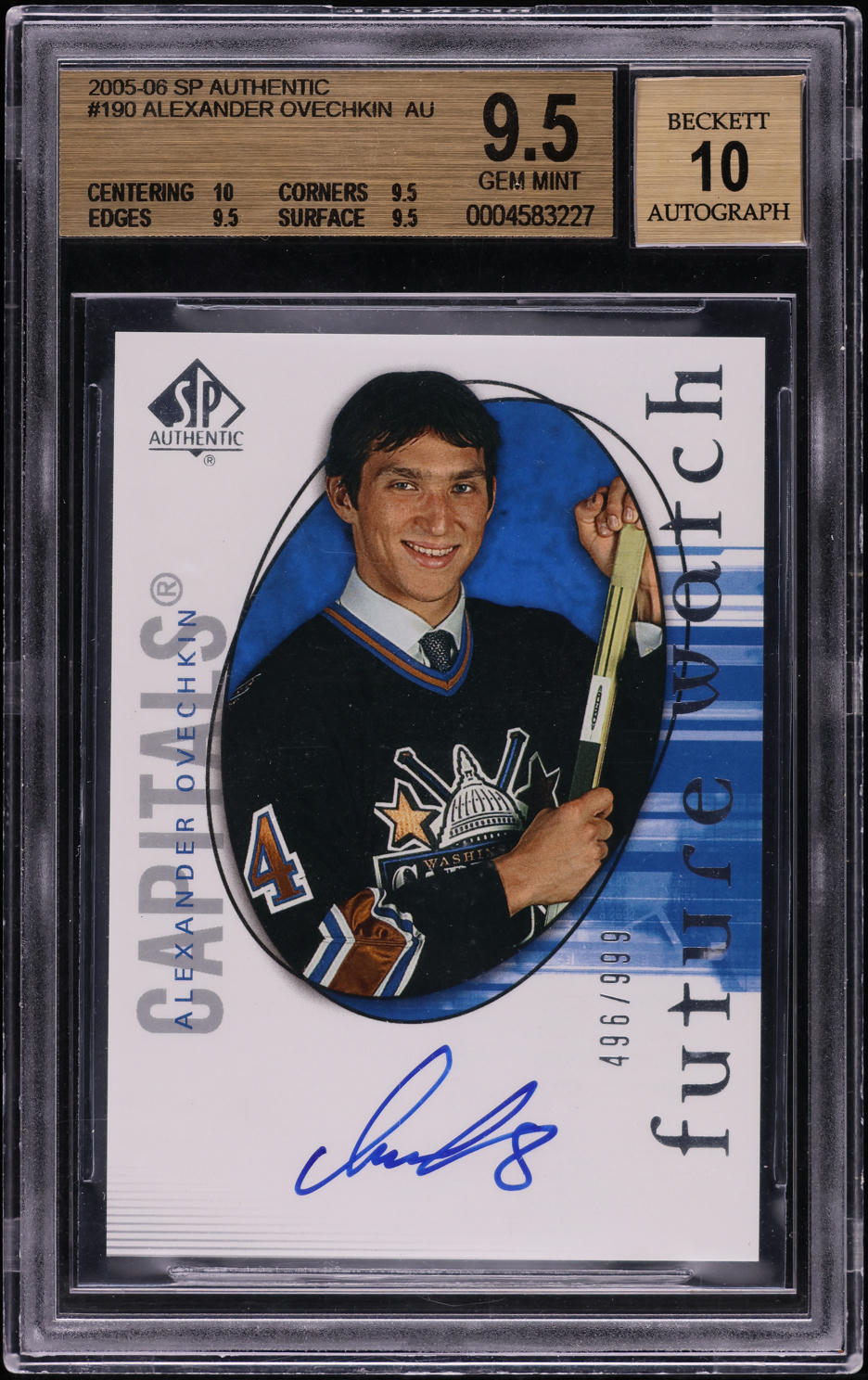 2005 SP Authentic Alexander Ovechkin ROOKIE AUTO /999 #190 BGS 9.5 GEM MINT