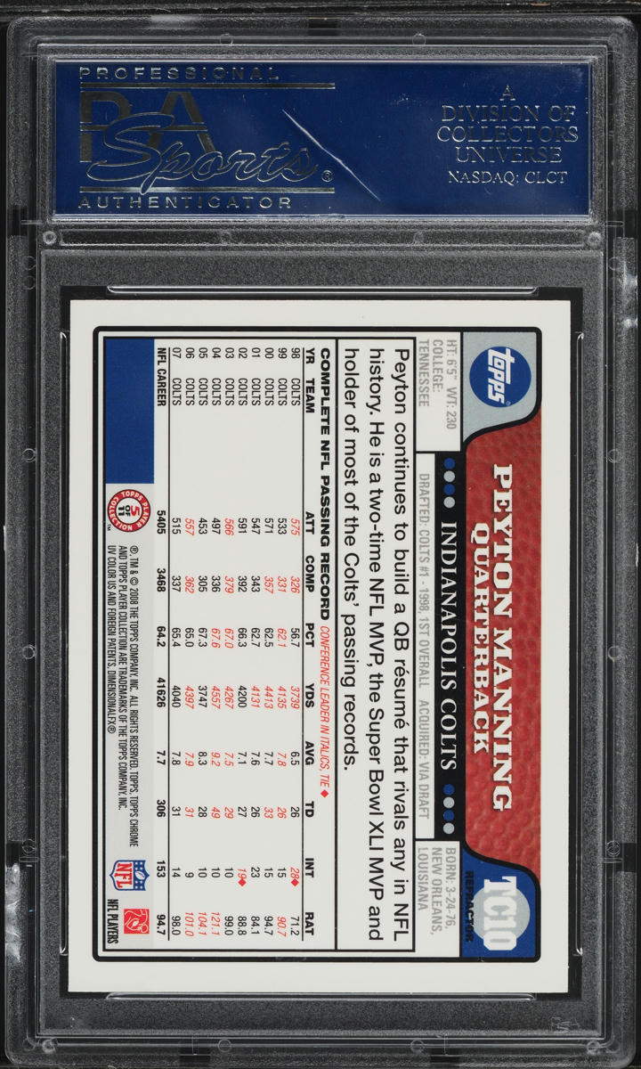 2008 Topps Chrome Blue Refractor Peyton Manning #TC10 PSA 10 GEM MINT