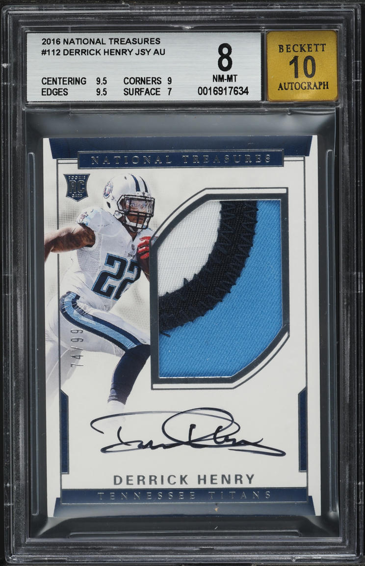 2016 National Treasures Derrick Henry ROOKIE PATCH AUTO /99 #112 BGS 8 NM-MT