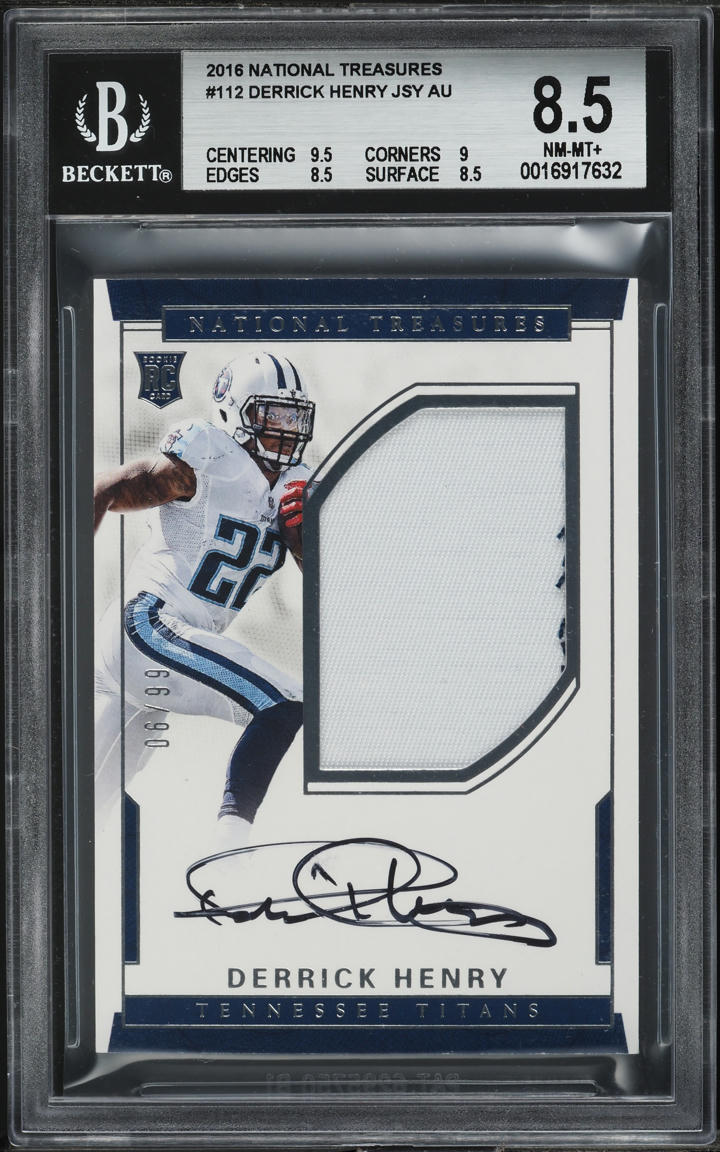 2016 National Treasures Derrick Henry ROOKIE PATCH AUTO /99 #112 BGS 8.5 NM-MT+
