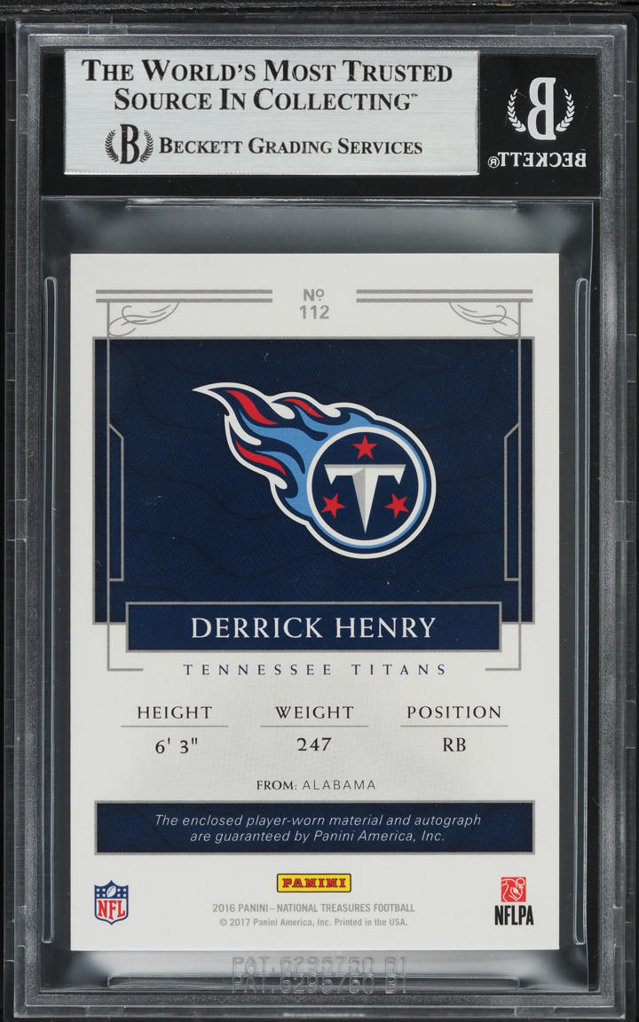 2016 National Treasures Derrick Henry ROOKIE PATCH AUTO /99 #112 BGS 8.5 NM-MT+