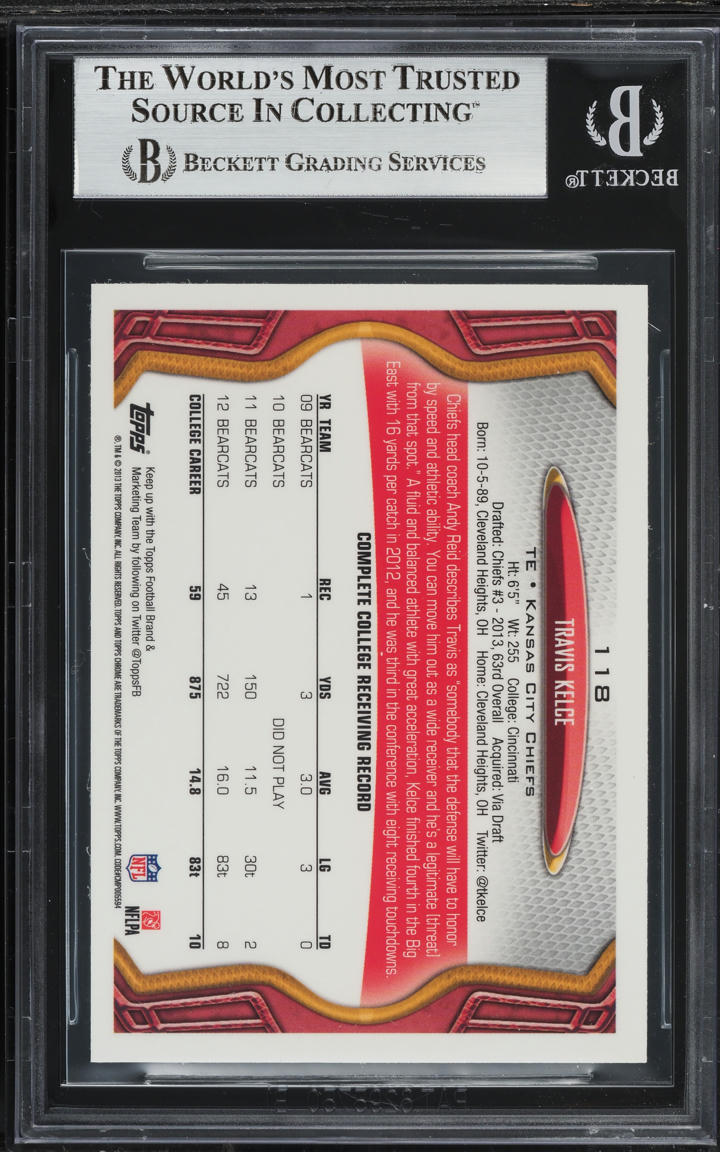 2013 Topps Chrome Football Travis Kelce ROOKIE #118 BGS 9 MINT
