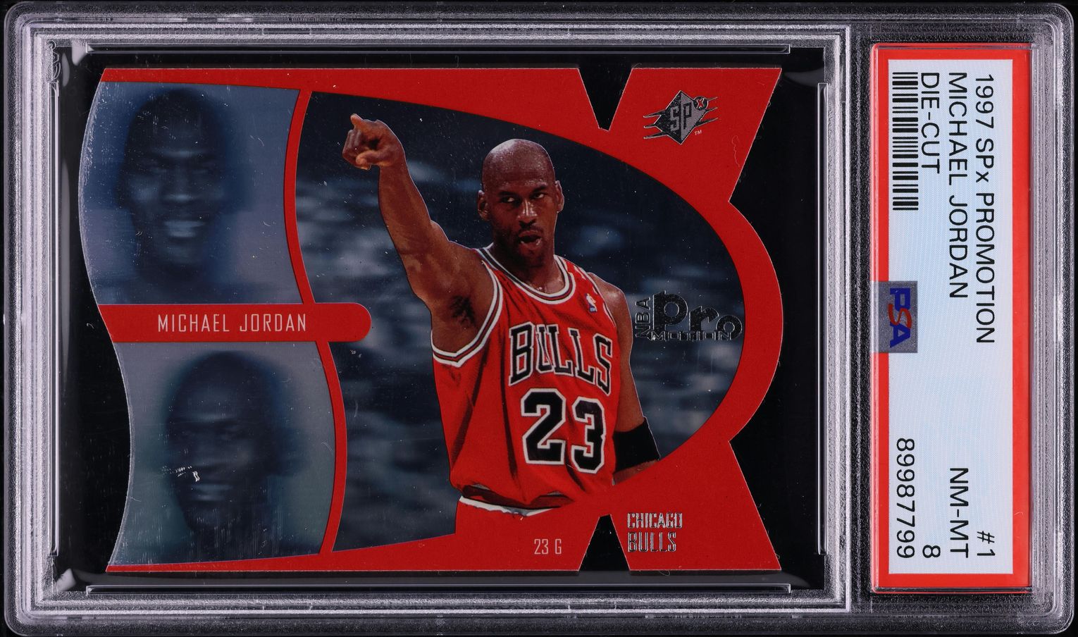 1997 SPx Promotion Die-Cut Michael Jordan #1 PSA 8 NM-MT on 