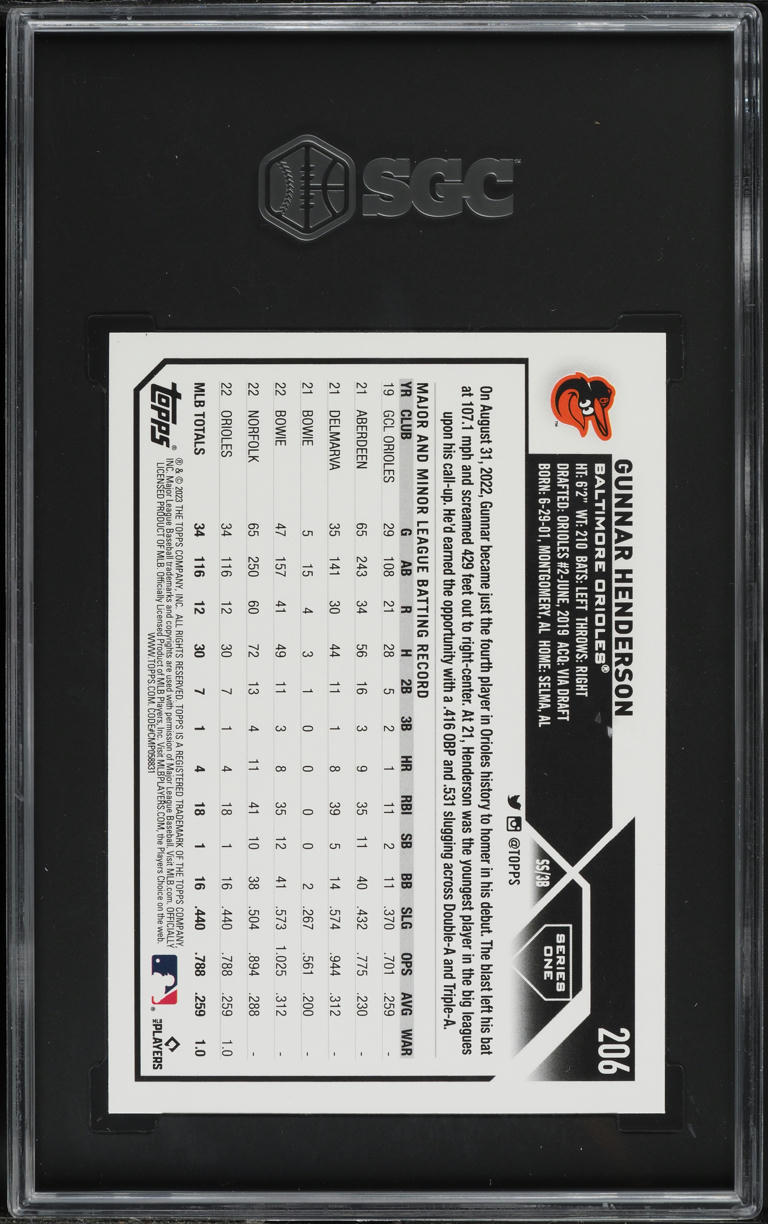 2023 Topps 1st Edition Gunnar Henderson ROOKIE #206 SGC 10 GEM MINT