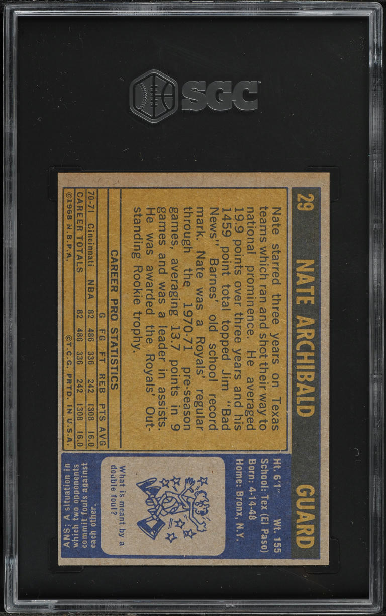 1971 Topps Basketball Nate Archibald ROOKIE #29 SGC AUTH