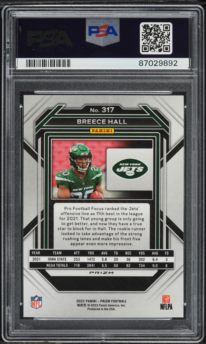 2022 Panini Prizm Red White Blue Breece Hall ROOKIE #317 PSA 10 GEM MINT