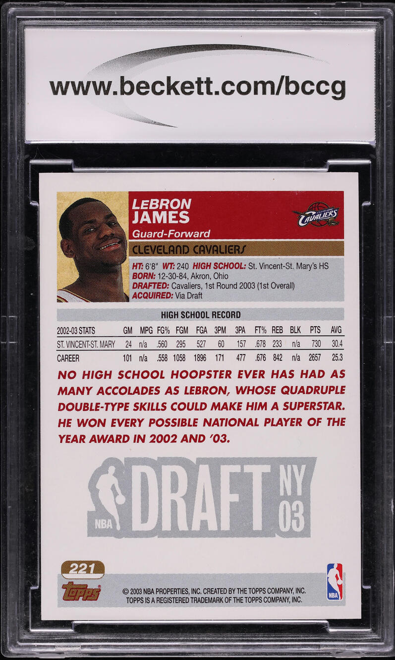 2003 Topps Basketball LeBron James ROOKIE #221 BCCG 9