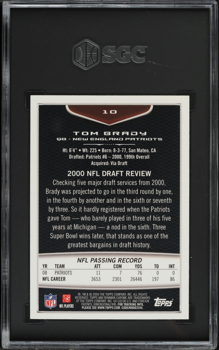 2009 Bowman Chrome Tom Brady #10 SGC 8 NM-MT