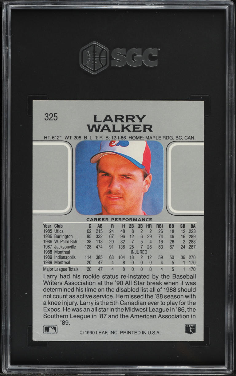 1990 Leaf Larry Walker ROOKIE #325 SGC 6 EXMT