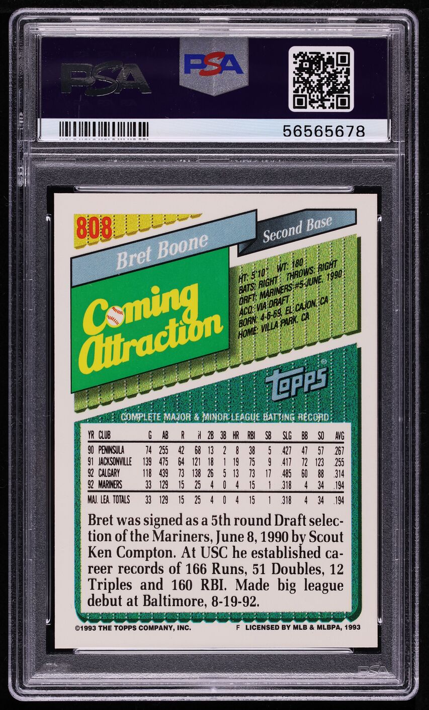 1993 Topps Bret Boone #808 PSA 9 MINT