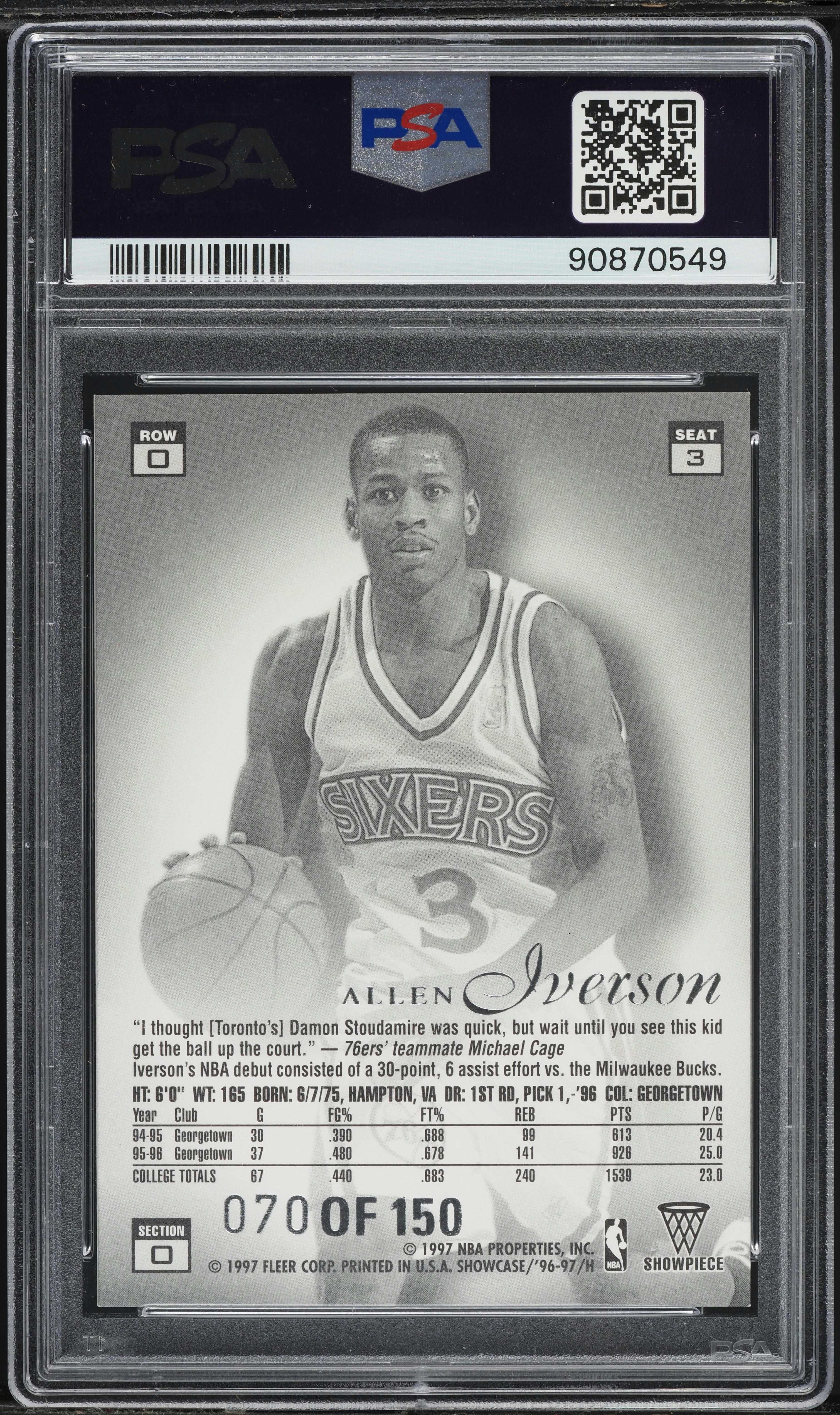 1996 Flair Showcase Legacy Collection Row 0 Allen Iverson ROOKIE