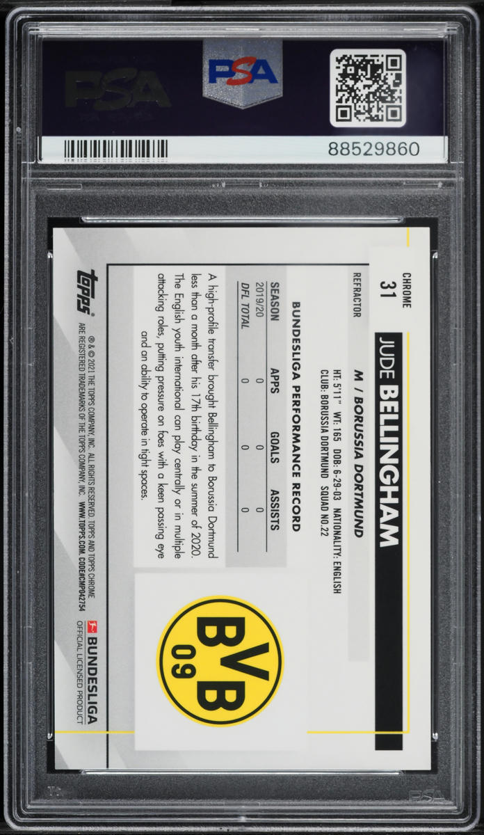 2020 Topps Chrome Bundesliga Refractor Jude Bellingham ROOKIE #31 PSA 10 GEM