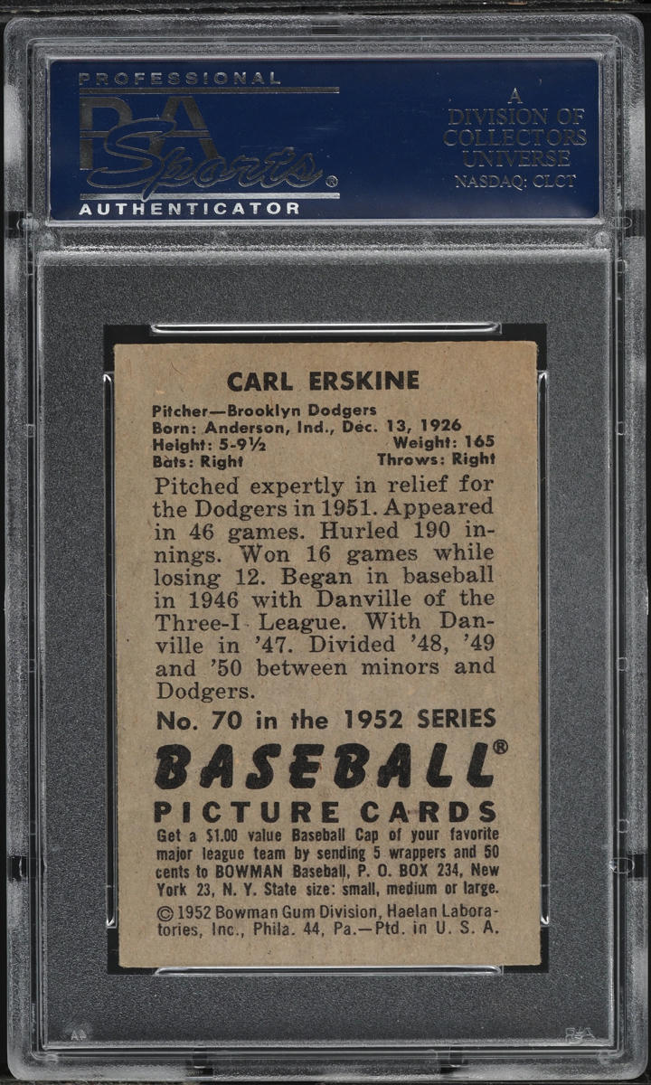 1952 Bowman Carl Erskine #70 PSA 5 EX