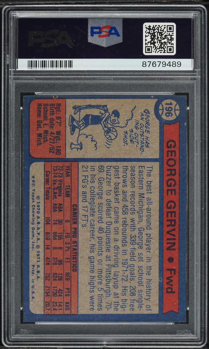 1974 Topps Basketball George Gervin ROOKIE #196 PSA 7 NRMT
