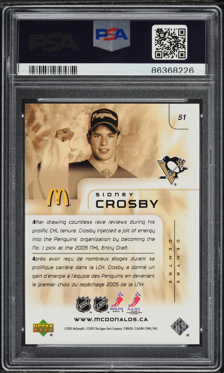 2005 Upper Deck McDonald's Sidney Crosby ROOKIE #51 PSA 9 MINT