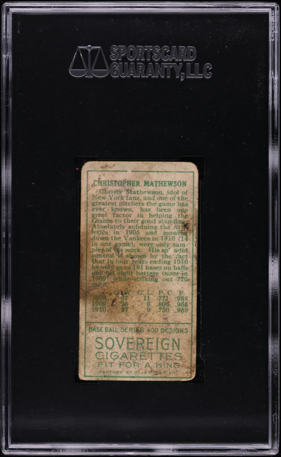 1911 T205 Gold Border Christy Mathewson SGC 1 PR