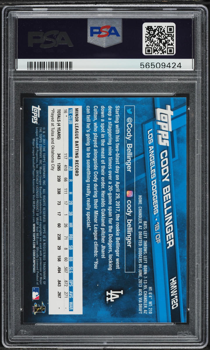 2017 Topps Holiday Cody Bellinger ROOKIE #HMW120 PSA 9 MINT