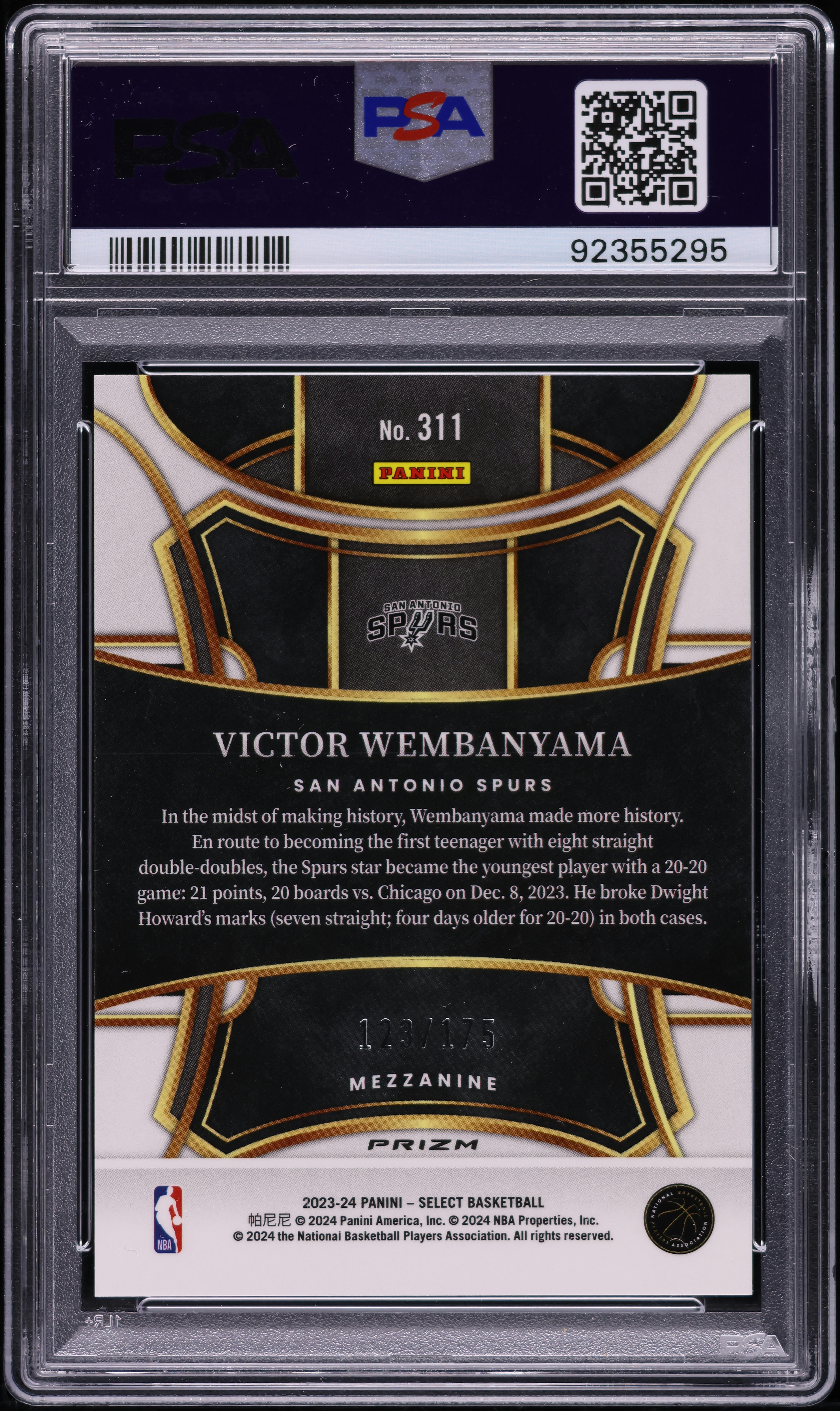 2023 Select Mezzanine Purple Flash Victor Wembanyama ROOKIE /175