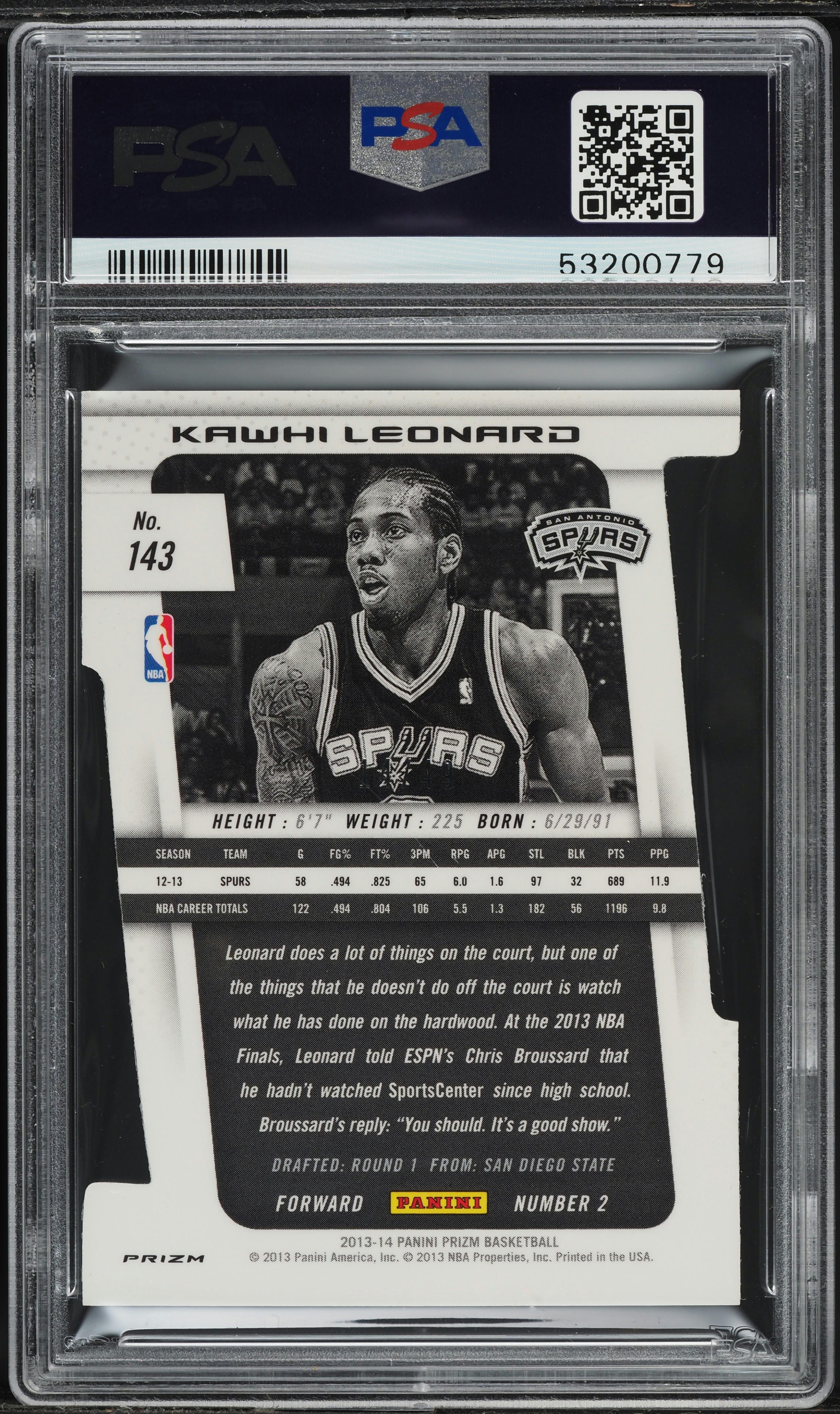 その他 2013-14 Prizm Kawhi Leonard /199 PSA9 2013 Panini Prizm Purple Die-Cut Kawhi Leonard /49 #143 PSA 10 GEM