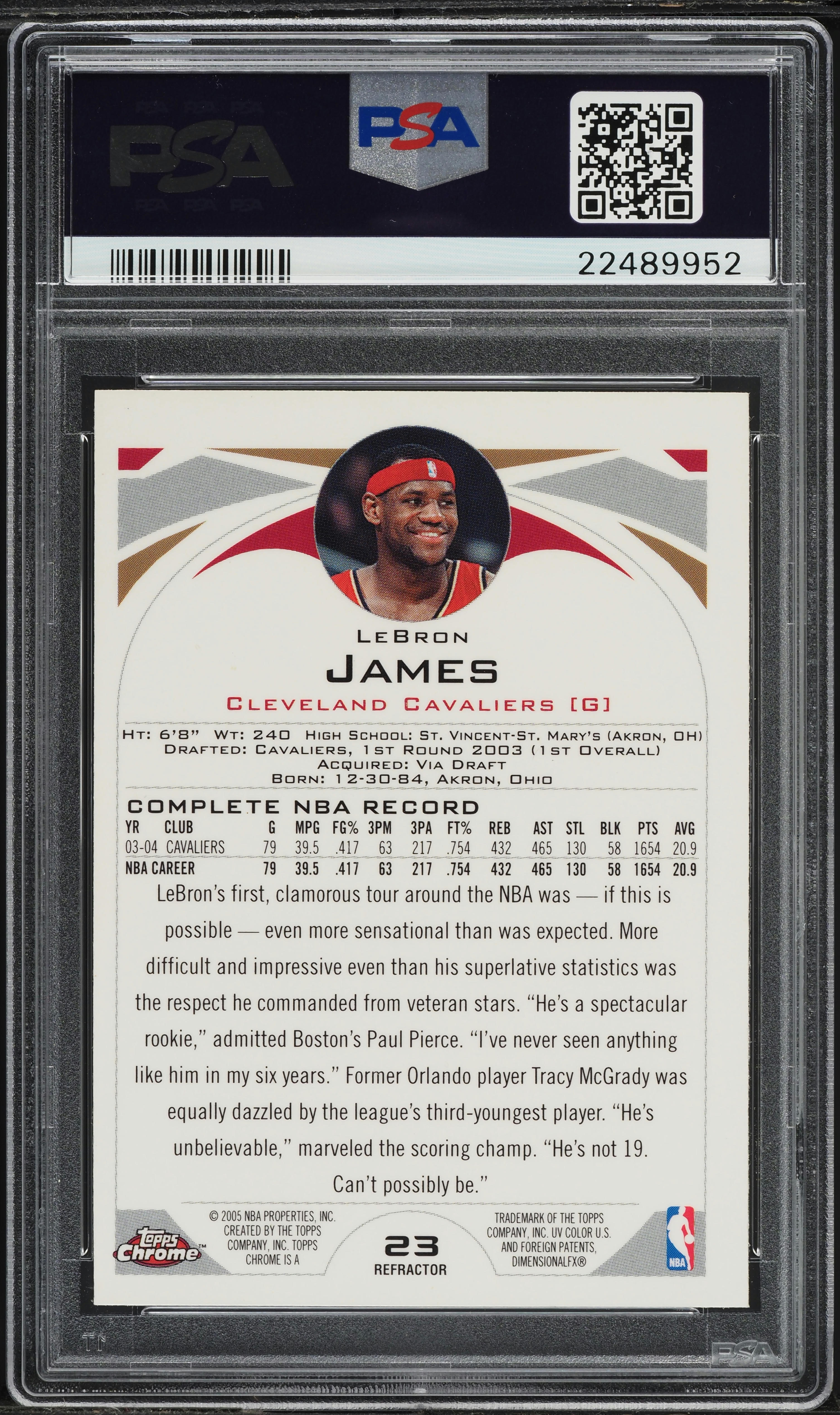 2004 Topps Chrome Refractor LeBron James #23 PSA 9 MINT on