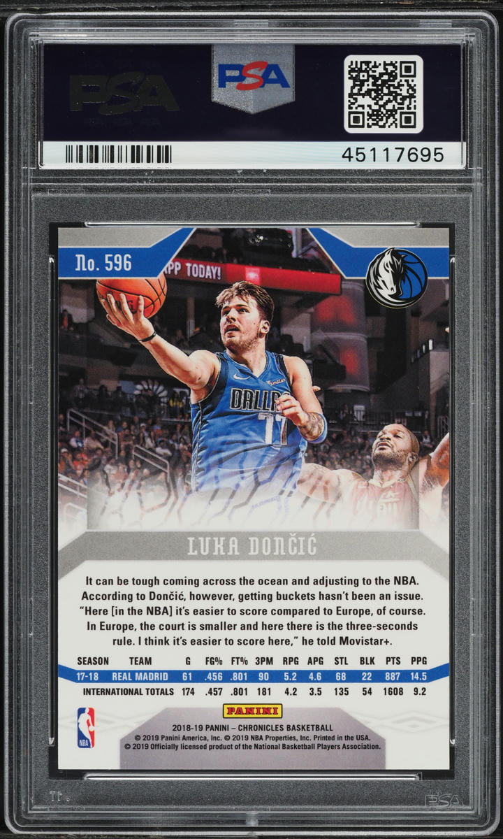2018 Panini Chronicles Phoenix Luka Doncic ROOKIE #596 PSA 10 GEM