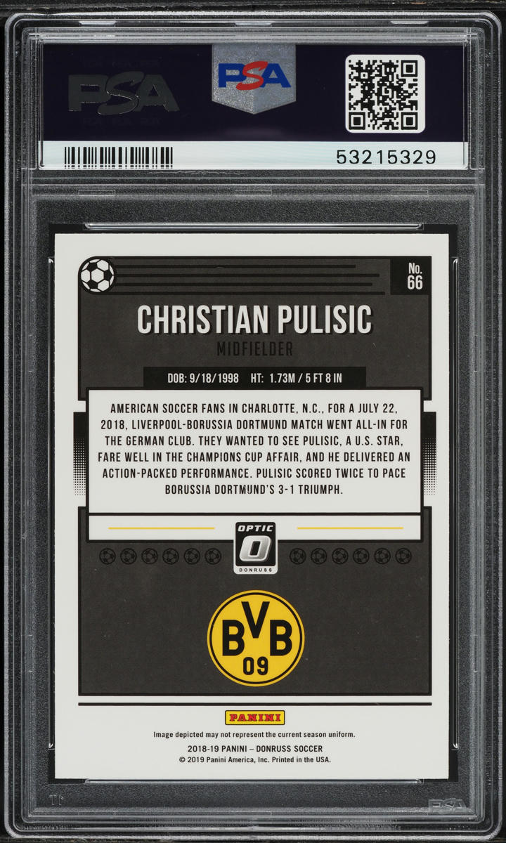 2018 Donruss Optic Christian Pulisic #66 PSA 10 GEM MINT