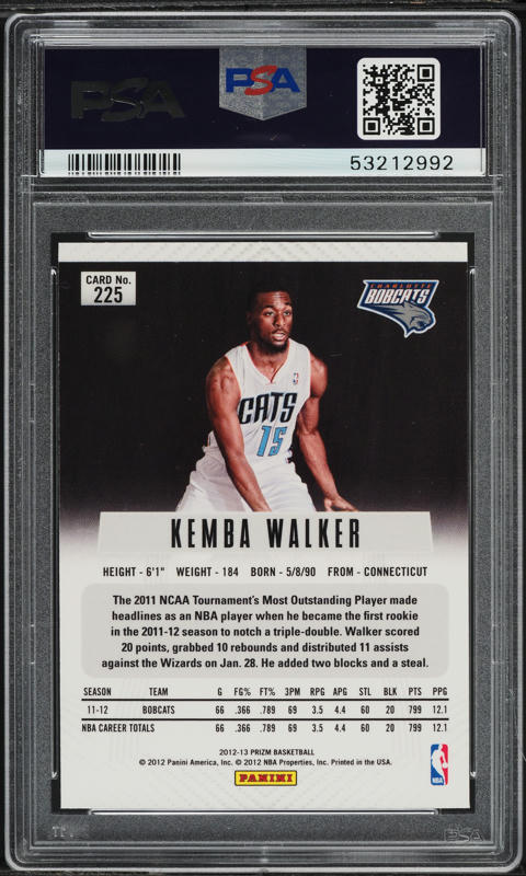 2012 Panini Prizm Kemba Walker ROOKIE #225 PSA 10 GEM MINT on
