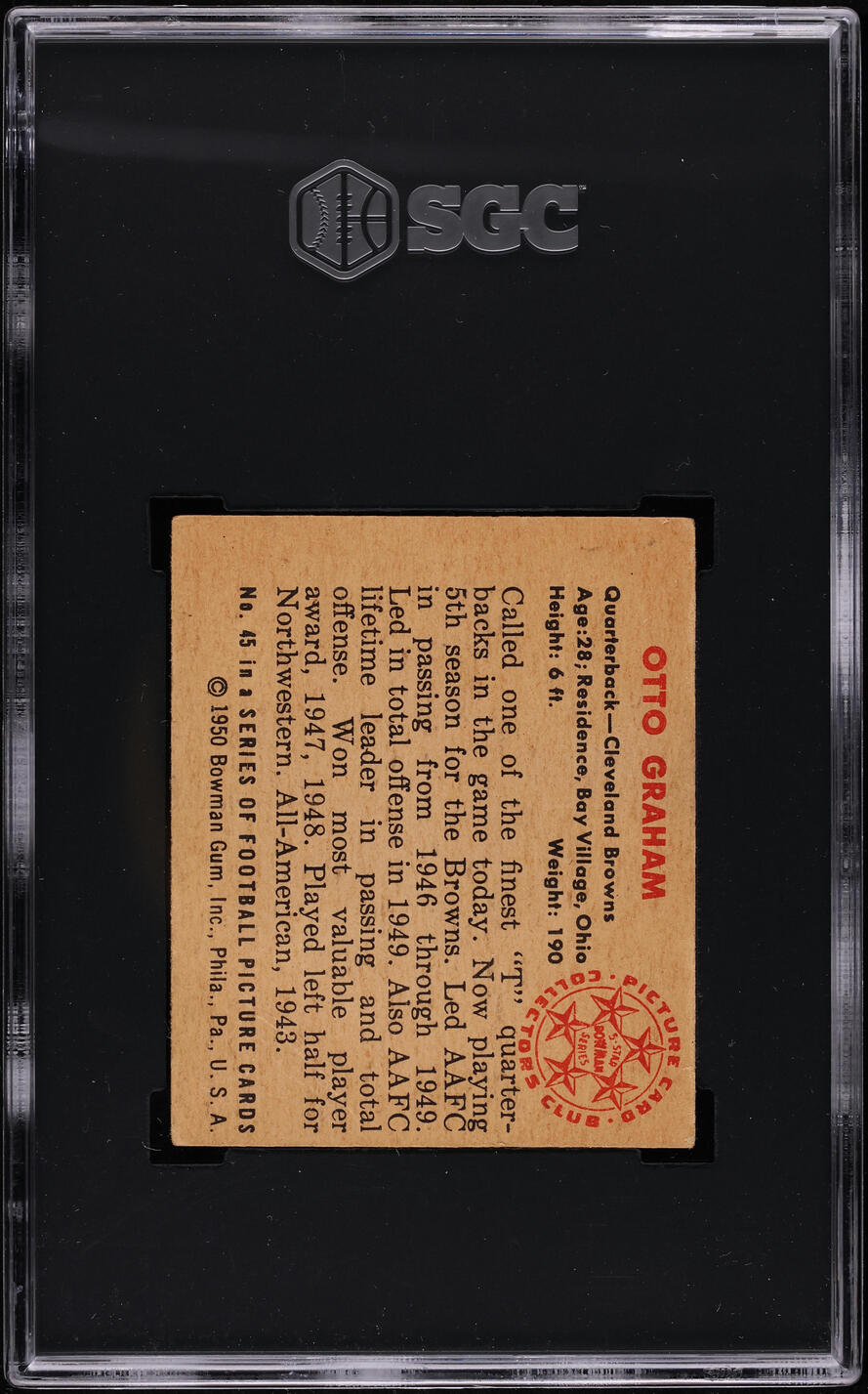 1950 Bowman Football Otto Graham ROOKIE #45 SGC 1 PR