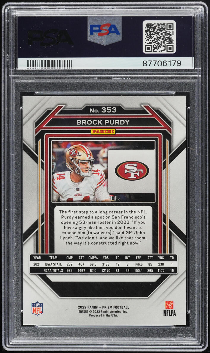 2022 Panini Prizm Brock Purdy ROOKIE #353 PSA 10 GEM MINT