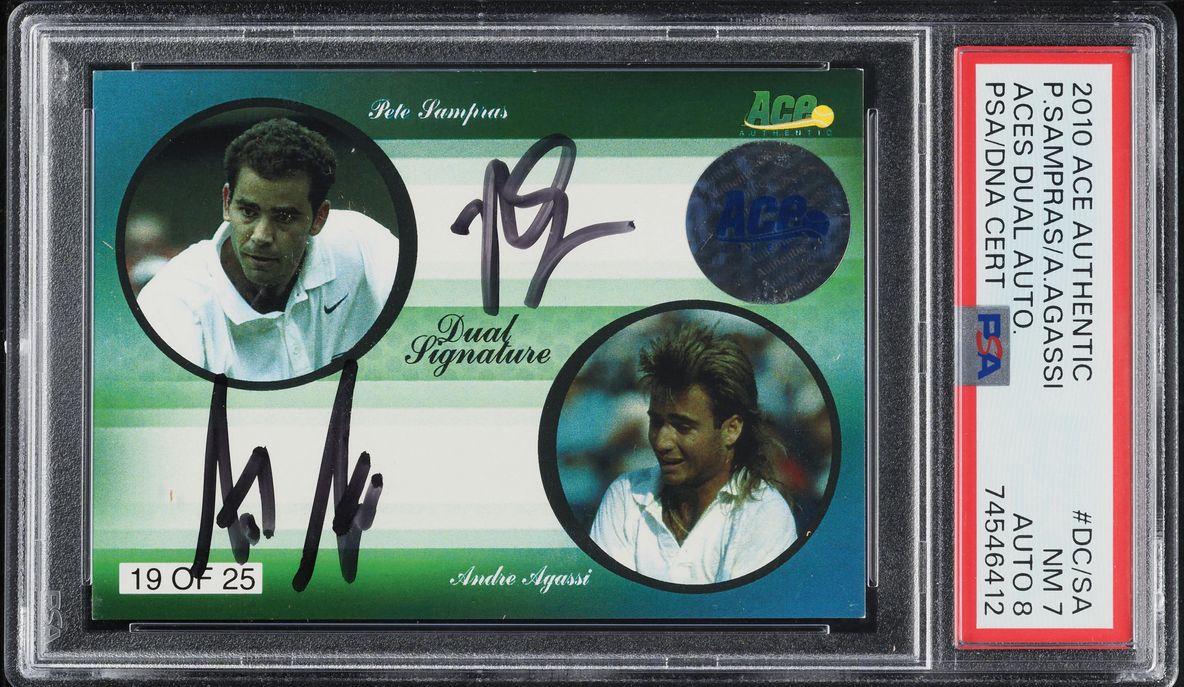2010 Ace Authentic Aces Dual Pete Sampras Andre Agassi AUTO DNA 8 /25 PSA 7 NRMT