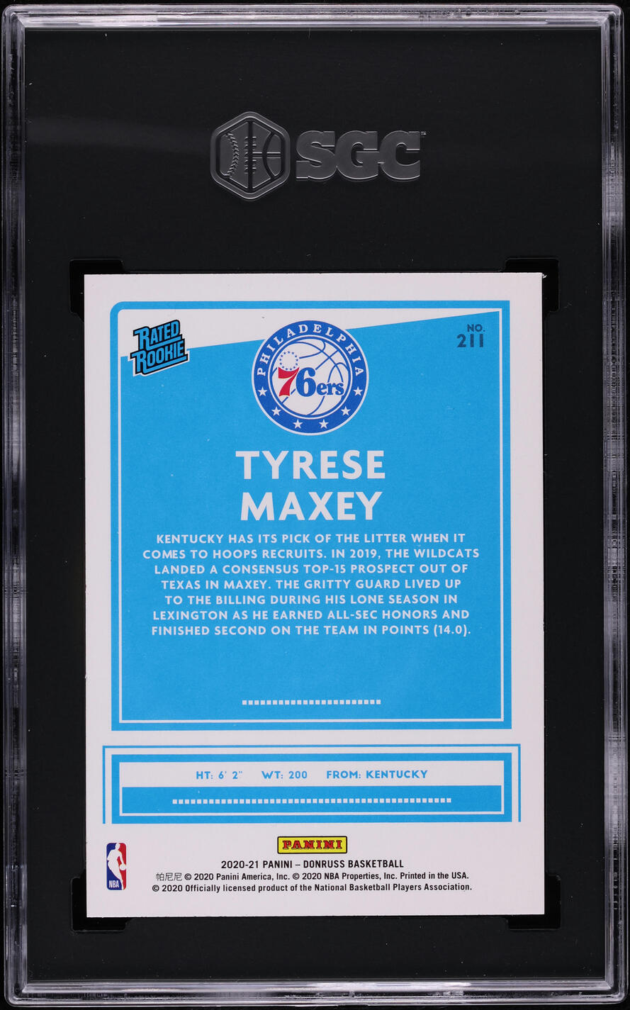2020 Donruss Basketball Tyrese Maxey ROOKIE #211 SGC 9 MINT