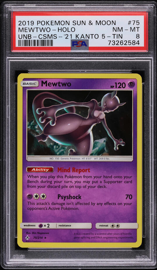 2019 Pokemon Sun & Moon Unbroken Bonds Cosmos Holo Mewtwo #75 PSA