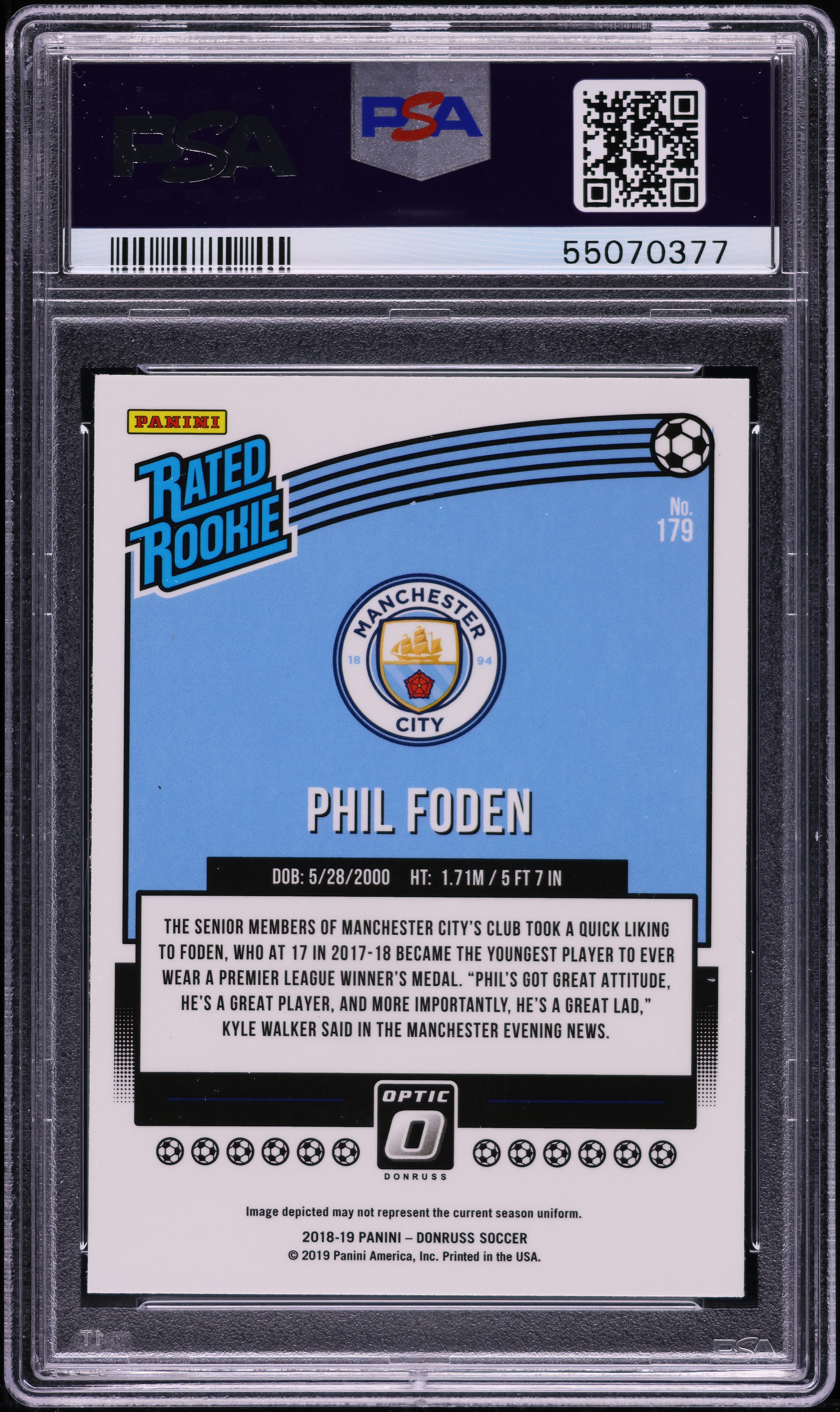 2018 Donruss Optic Phil Foden ROOKIE #179 PSA 10 GEM MINT on