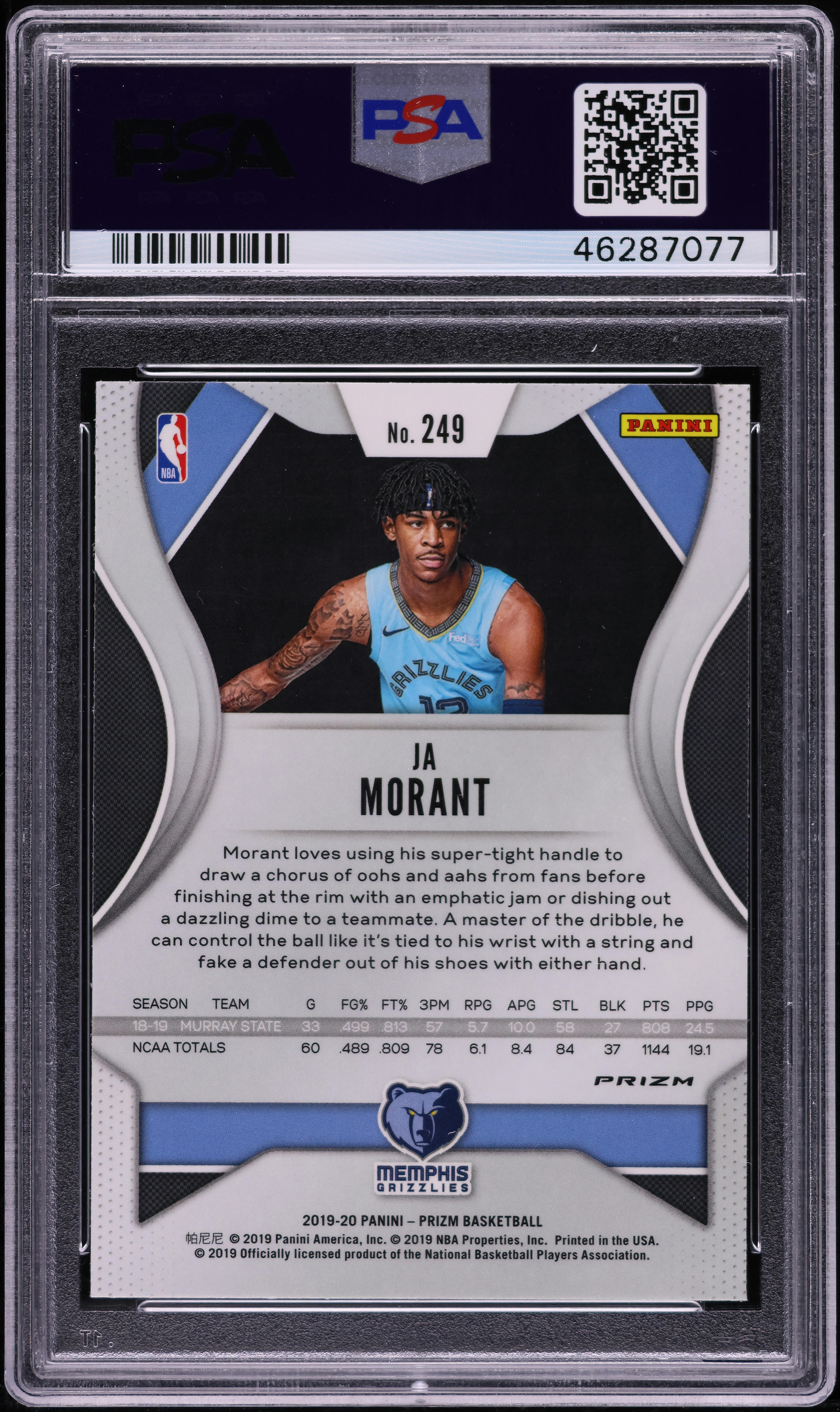 2019 Panini Prizm Red White Blue Ja Morant ROOKIE #249 PSA 10 GEM