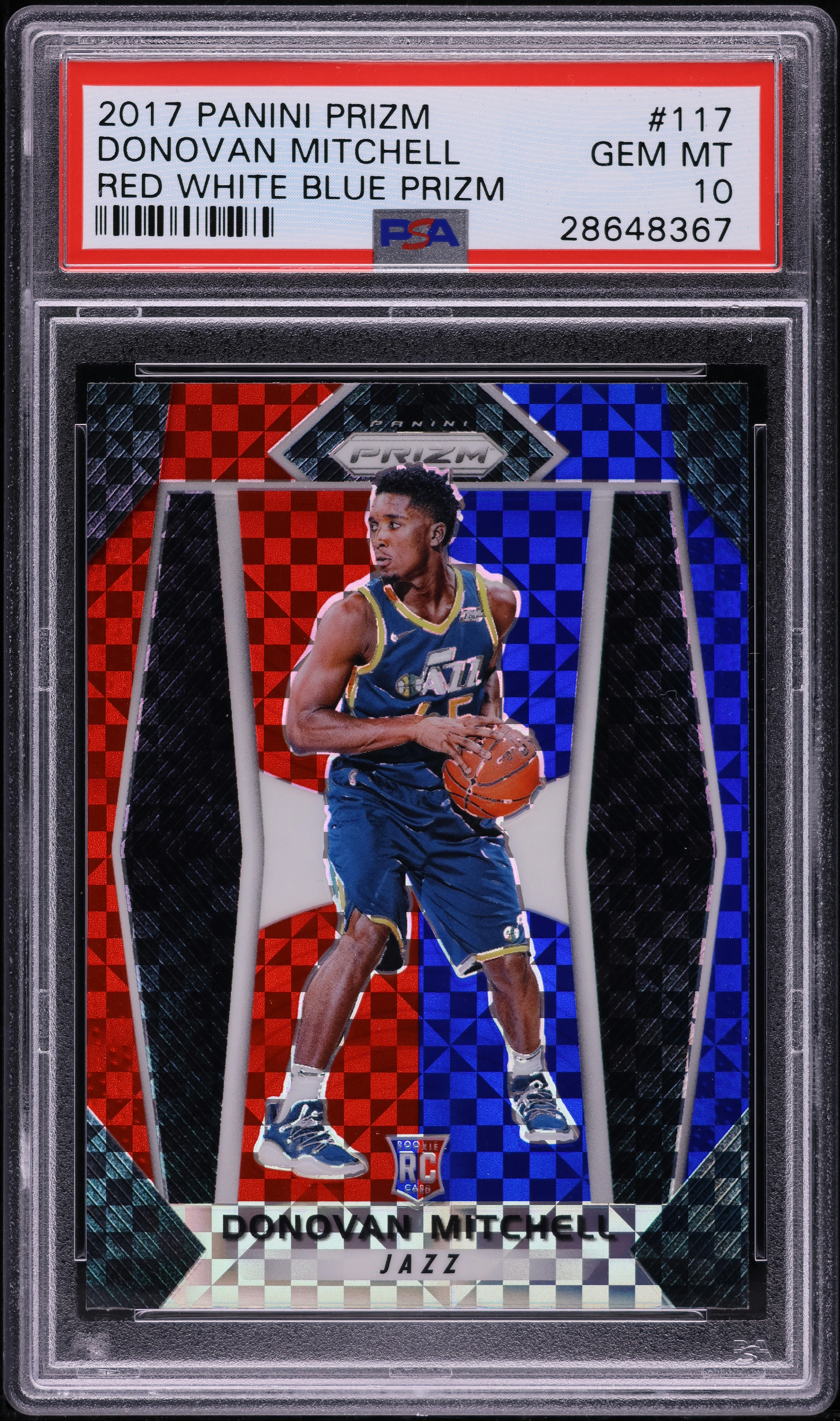 2017 Panini Prizm Red White Blue Donovan Mitchell ROOKIE #117 PSA