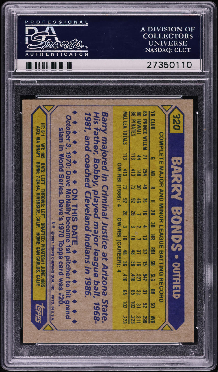 1987 Topps Barry Bonds ROOKIE #320 PSA 10 GEM MINT