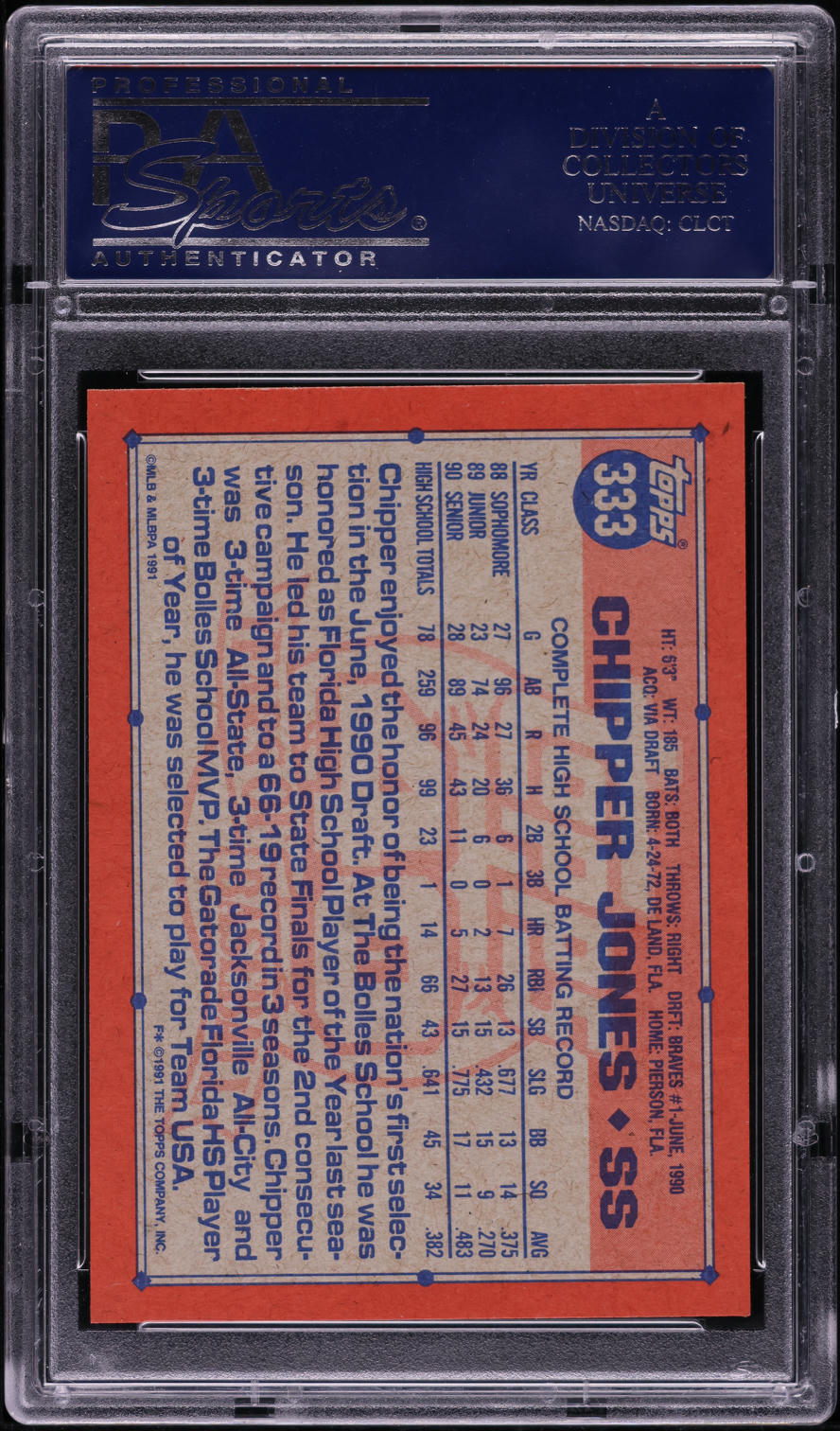 1991 Topps Chipper Jones ROOKIE #333 PSA 10 GEM MINT