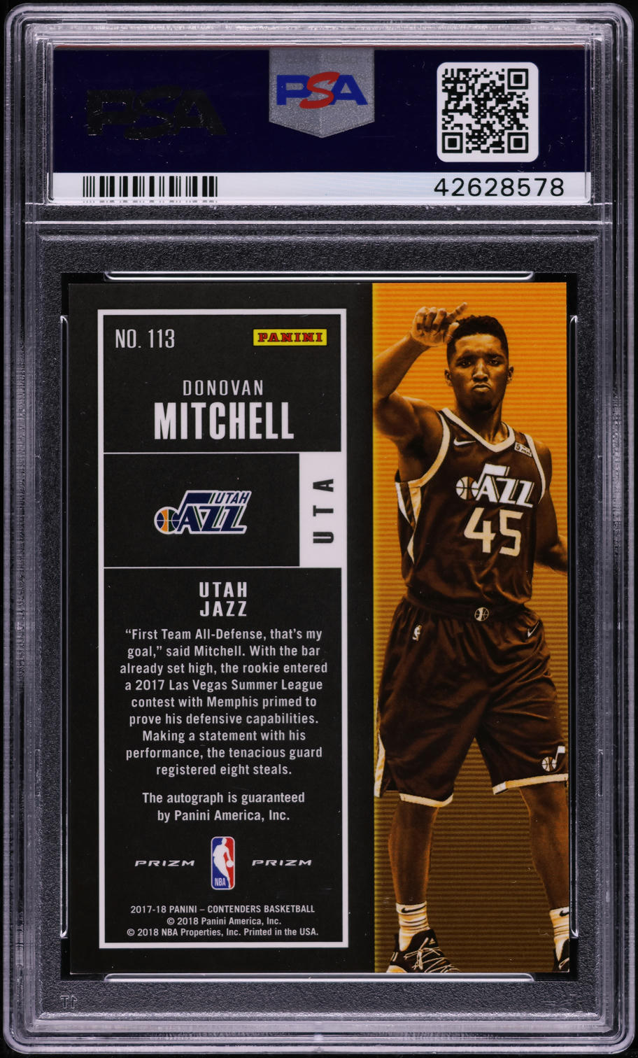 2017 Panini Contenders Premium Donovan Mitchell ROOKIE AUTO #113 PSA 10 GEM MINT