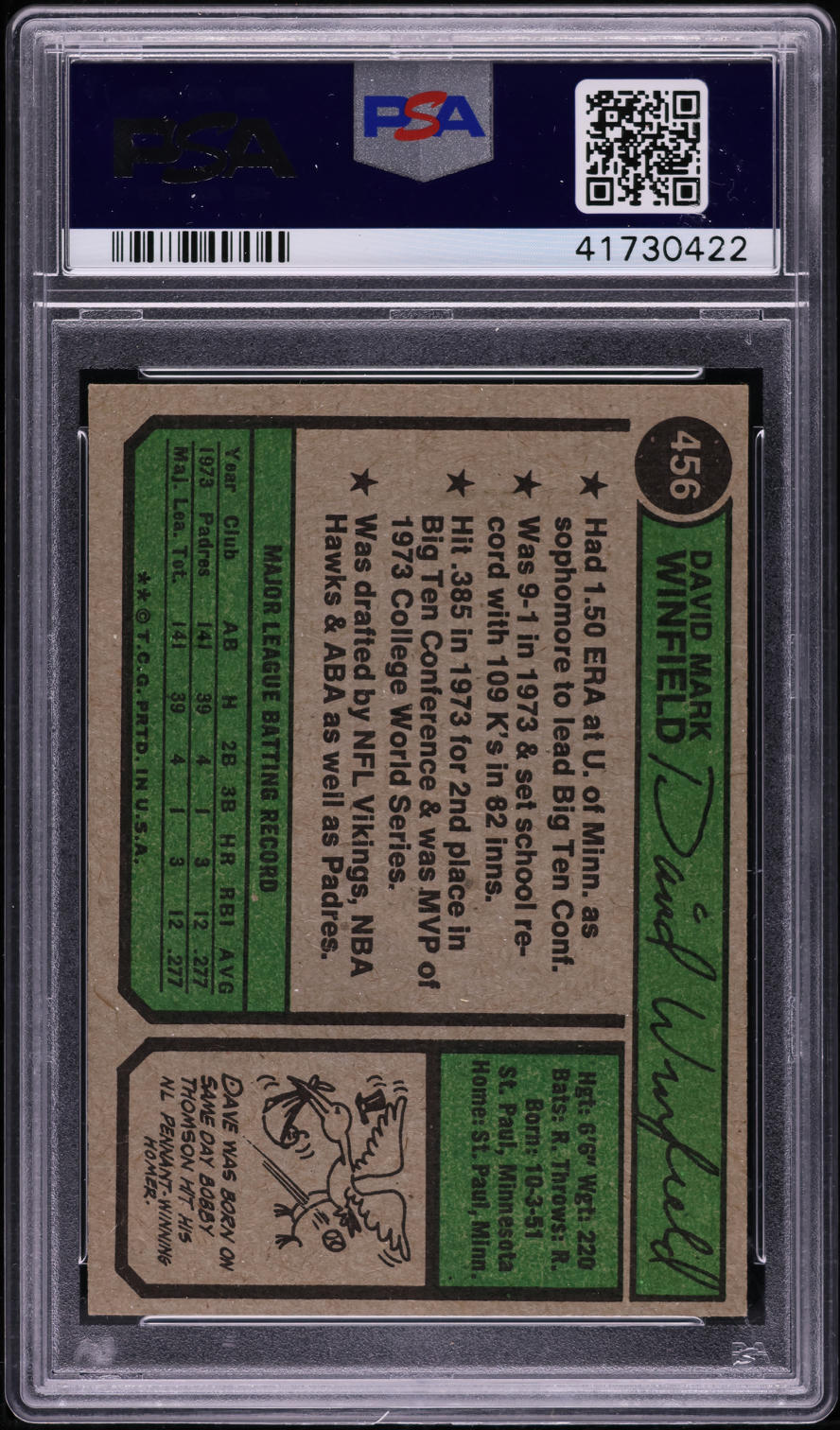 1974 Topps Dave Winfield ROOKIE AUTO DNA 10 #456 PSA 7 NRMT on