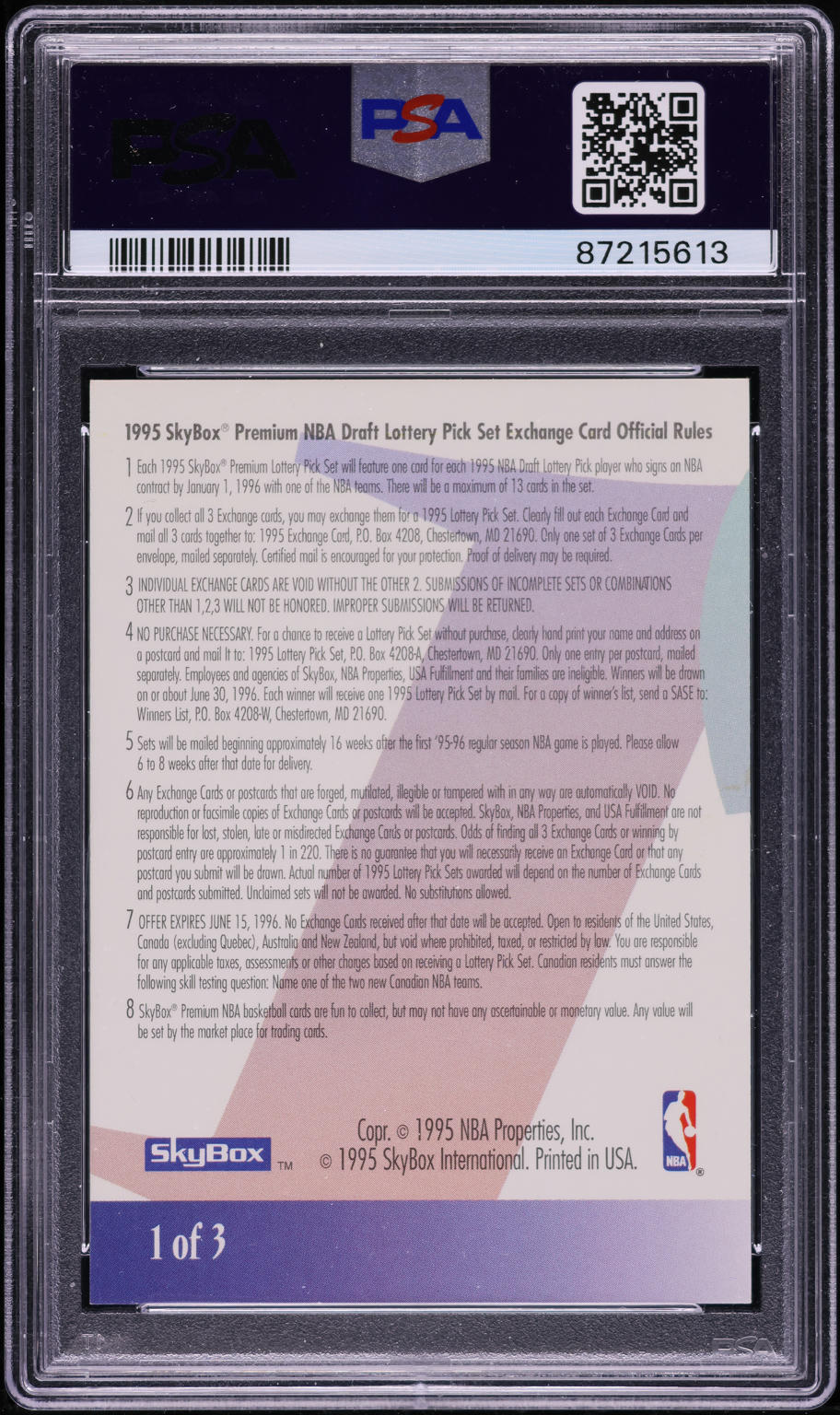 1995 Skybox Lottery Exchange Card #1 PSA 8 NM-MT