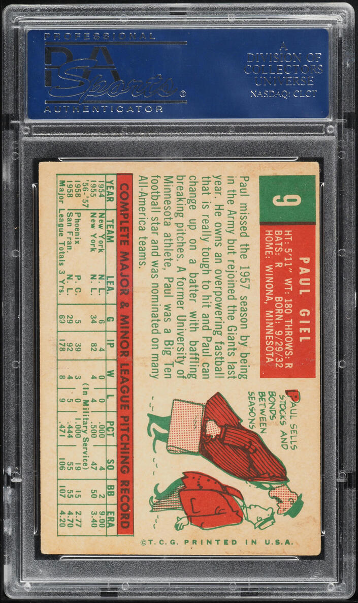 1959 Topps Paul Giel AUTO #9 PSA/DNA AUTH