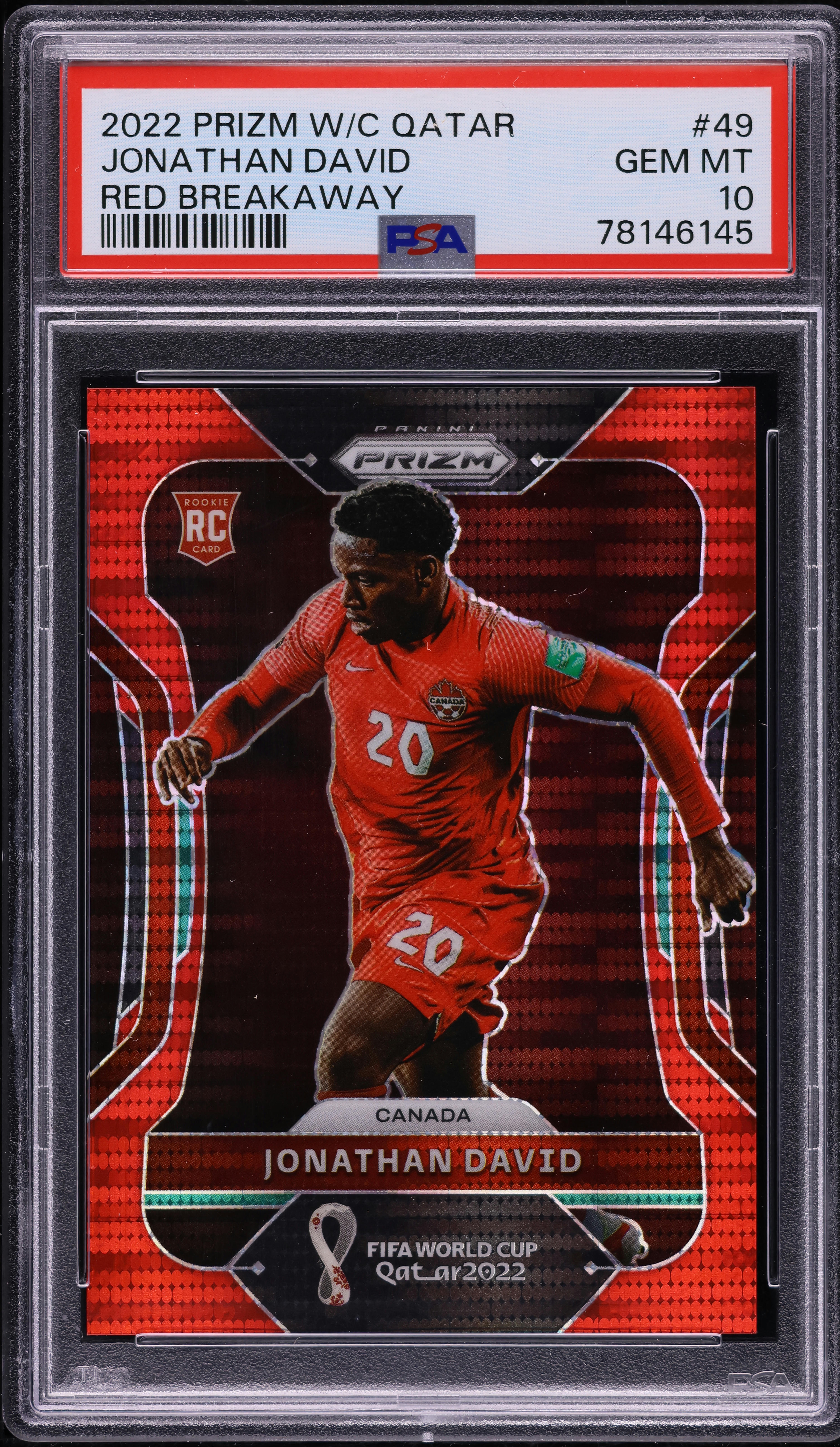 2022 Panini Prizm WC Qatar Red Breakaway Jonathan David ROOKIE /99