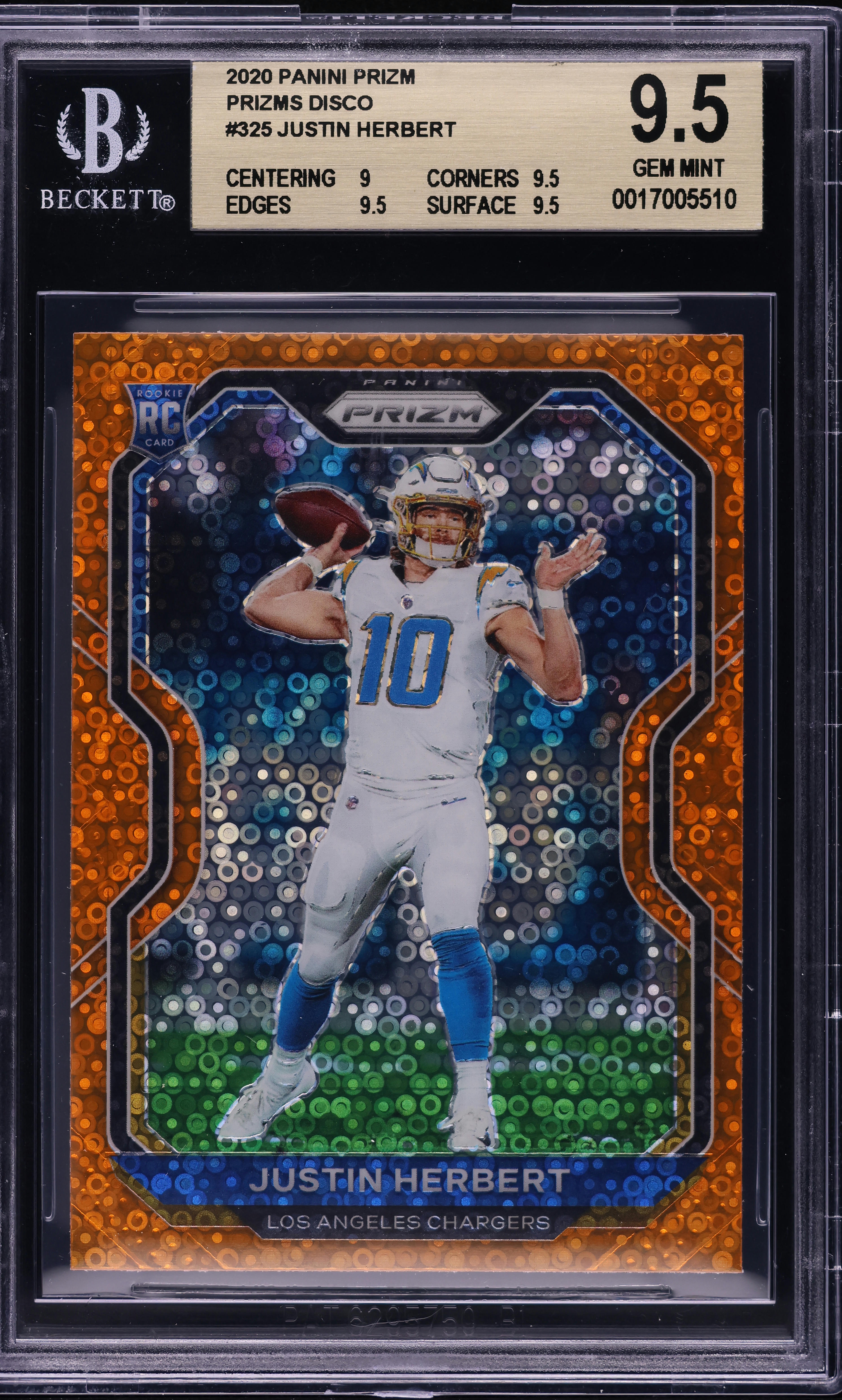 2020 Panini Prizm Orange Disco Justin Herbert ROOKIE #325 BGS 9.5
