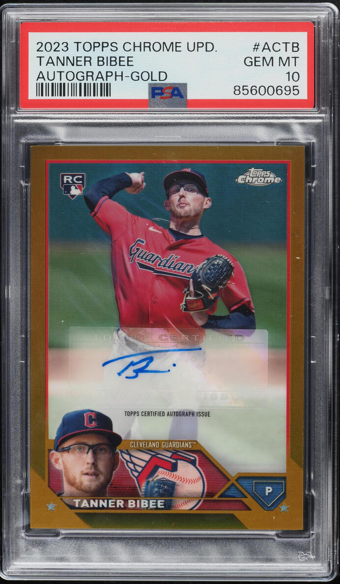 2023 Topps Chrome Update Gold Tanner Bibee ROOKIE AUTO /50 #ACTB PSA 10 GEM MINT