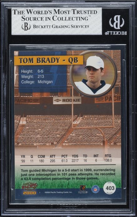 2000 Pacific Football Tom Brady ROOKIE #403 BGS 8 NM-MT on